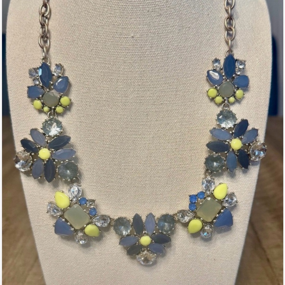 Stella and Dot Blue, Yellow, and Clear Crystal Statement Necklace